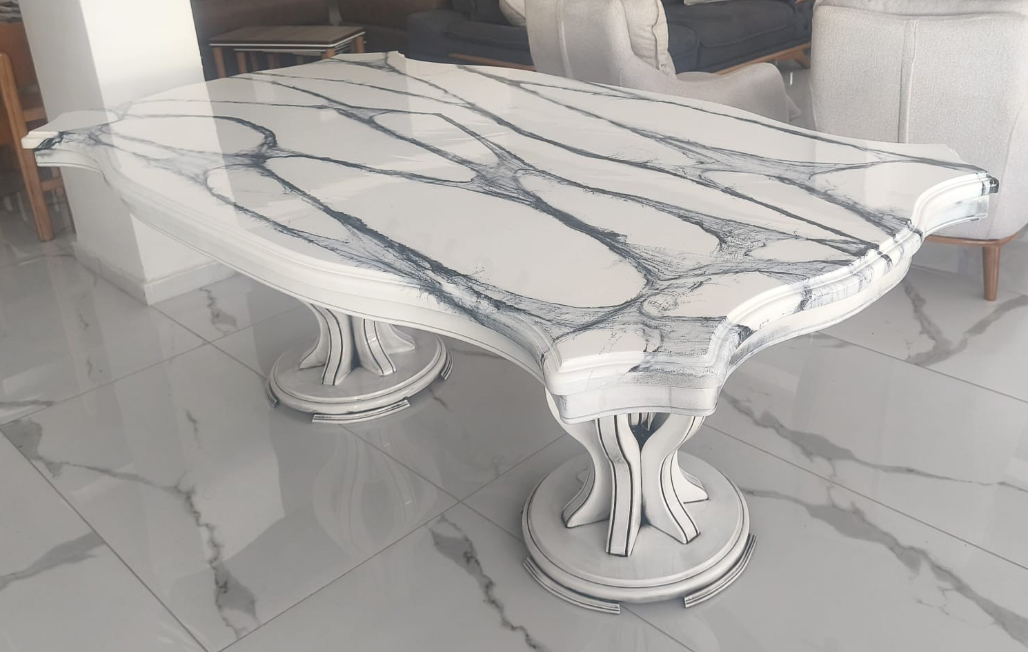 AHSAP MERMER GORUNUMLU  MASA SANDALYE